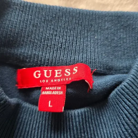 Guess Womens Logo Embroidered Mock Neck Sweater Size L Blue Long Sleeve Y2K - Picture 6 of 9